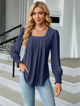 Load image into Gallery viewer, Ruched Square Neck Lantern Sleeve Blouse
