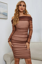 Load image into Gallery viewer, Off-Shoulder Ruched Long Sleeve Tulle Dress
