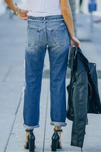 Load image into Gallery viewer, Distressed Frayed Trim Straight Leg Jeans
