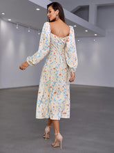 Load image into Gallery viewer, Floral Tie Front Square Neck Split Midi Dress
