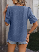 Load image into Gallery viewer, Swiss Dot V-Neck Short Sleeve Blouse
