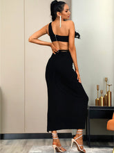 Load image into Gallery viewer, One-Shoulder Cropped Top and Split Skirt Set
