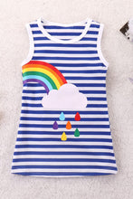 Load image into Gallery viewer, Girls Rainbow Graphic Striped Sleeveless Dress
