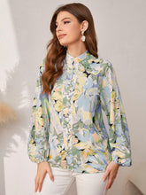 Load image into Gallery viewer, Floral Button Front Balloon Sleeve Shirt
