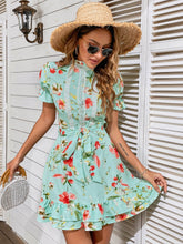 Load image into Gallery viewer, Floral Keyhole Tie Waist Mini Dress
