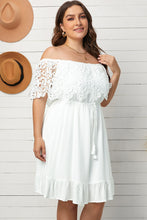 Load image into Gallery viewer, Plus Size Tassel Tie Spliced Lace Off-Shoulder Dress
