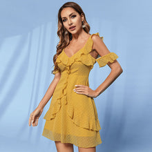 Load image into Gallery viewer, Polka Dot Ruffled Cold-Shoulder Mini Dress
