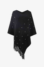 Load image into Gallery viewer, Pearl Trim V-Neck Fringe Hem Poncho
