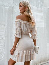 Load image into Gallery viewer, Frill Trim Off-Shoulder Layered Mini Dress
