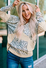 Load image into Gallery viewer, Leopard Color Block Buttoned Drawstring Detail Hoodie
