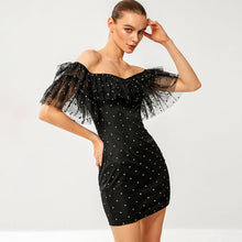 Load image into Gallery viewer, Polka Dot Off-Shoulder Spliced Mesh Dress
