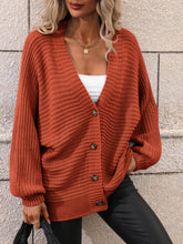 Load image into Gallery viewer, Button Down Horizontal-Ribbing Longline Cardigan
