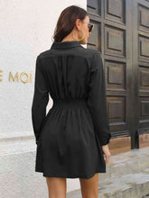 Load image into Gallery viewer, Johnny Collar Smocked Waist Long Sleeve Mini Dress
