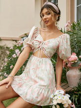 Load image into Gallery viewer, Printed Puff Sleeve Cutout Mini Dress
