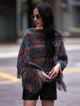 Load image into Gallery viewer, Fringe Hem Boat Neck Poncho
