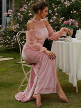Load image into Gallery viewer, Cold-Shoulder Mesh Flounce Sleeve Split Fishtail Dress
