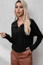 Load image into Gallery viewer, Ribbed Knit Henry Collar Loose Fitting Long Sleeve Top
