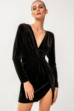 Load image into Gallery viewer, Ruched Twist Front Surplice Mini Velvet Dress
