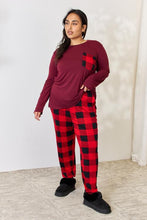 Load image into Gallery viewer, Zenana Full Size Plaid Round Neck Top and Pants Pajama Set
