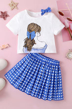 Load image into Gallery viewer, Graphic Bow Detail Top and Polka Dot Pleated Skirt Set
