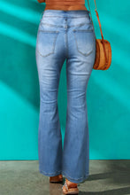 Load image into Gallery viewer, Button Fly Distressed Flared Jeans
