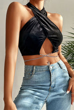 Load image into Gallery viewer, Chain Detail Halter Neck Velvet Cropped Top
