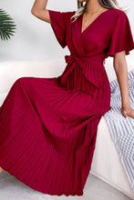 Load image into Gallery viewer, Pleated Flutter Sleeve Belted Dress
