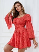 Load image into Gallery viewer, Polka Dot Lace-Up Bell Sleeve Mini Dress
