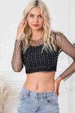 Load image into Gallery viewer, Pearl Long Sleeve Mesh Cropped Top
