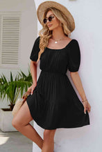 Load image into Gallery viewer, Ruched Square Neck Puff Sleeve Mini Dress
