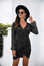 Load image into Gallery viewer, Contrast Mesh Sleeve Wrap Front Dress
