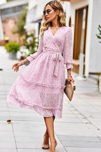 Load image into Gallery viewer, Leopard Surplice Tie Belt Slit Dress
