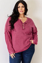 Load image into Gallery viewer, Basic Bae Full Size Ribbed Half Button Long Sleeve High-Low T-Shirt
