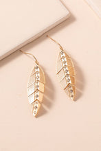 Load image into Gallery viewer, Metal Leaf Rhinestone Dangling Earrings
