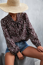 Load image into Gallery viewer, Printed Tie Neck Puff Sleeve Blouse
