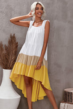 Load image into Gallery viewer, Color Block Square Neck High-Low Midi Dress
