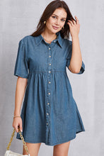 Load image into Gallery viewer, Button Up Collared Neck Tiered Denim Dress
