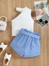 Load image into Gallery viewer, Girls One-Shoulder Top and Belted Shorts Set
