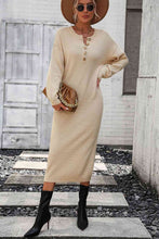 Load image into Gallery viewer, Notched Neck Dropped Shoulder Button-Down Midi Dress
