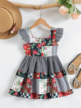 Load image into Gallery viewer, Girls Patchwork Flutter Sleeve Dress
