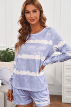 Load image into Gallery viewer, Tie-dyed Stripes Long Sleeve Shorts Lounge Set
