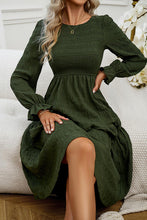 Load image into Gallery viewer, Round Neck Velvet Smocked Flounce Sleeve Dress
