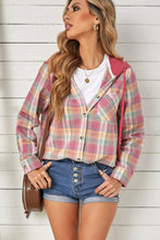 Load image into Gallery viewer, Plaid Drawstring Hooded Shirt Jacket
