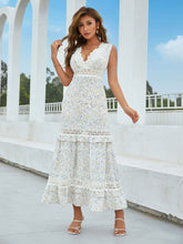 Load image into Gallery viewer, Printed Lace Detail Tiered Maxi Dress
