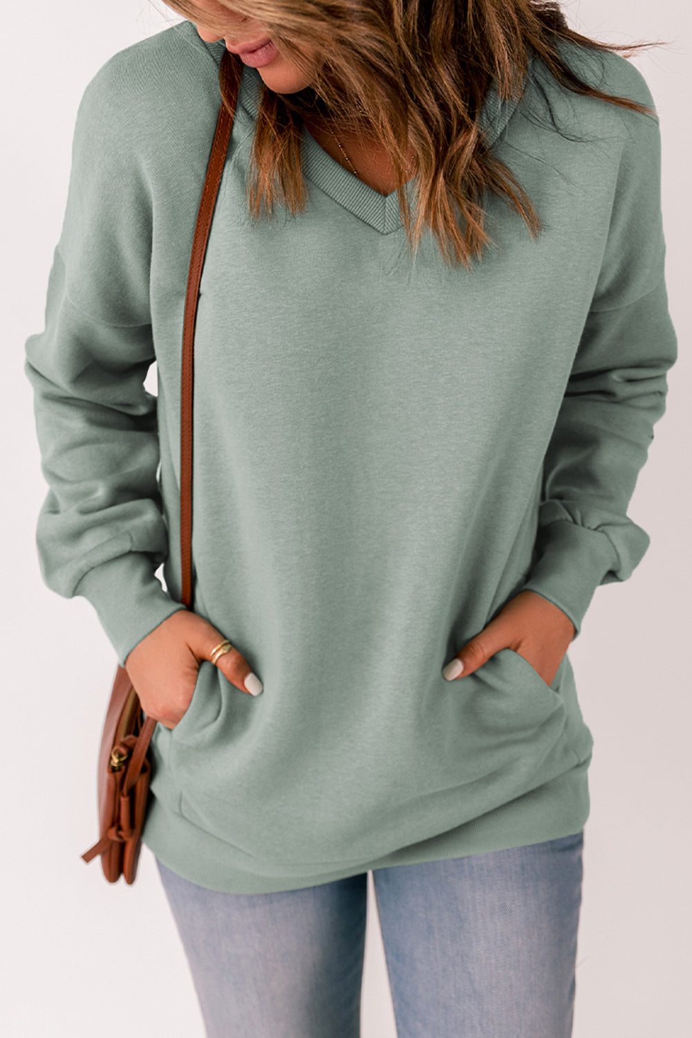 V-Neck Dropped Shoulder Sweatshirt