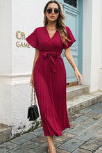 Load image into Gallery viewer, Flutter Sleeve Belted Surplice Midi Dress
