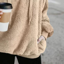 Load image into Gallery viewer, Full Size Quarter-Zip Drawstring Teddy Hoodie
