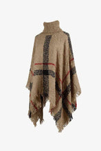 Load image into Gallery viewer, Plaid Turtleneck Raw Hem Poncho
