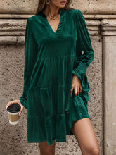 Load image into Gallery viewer, Notched Long Sleeve Tiered Dress
