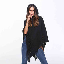 Load image into Gallery viewer, Openwork Fringe Hem Hooded Poncho
